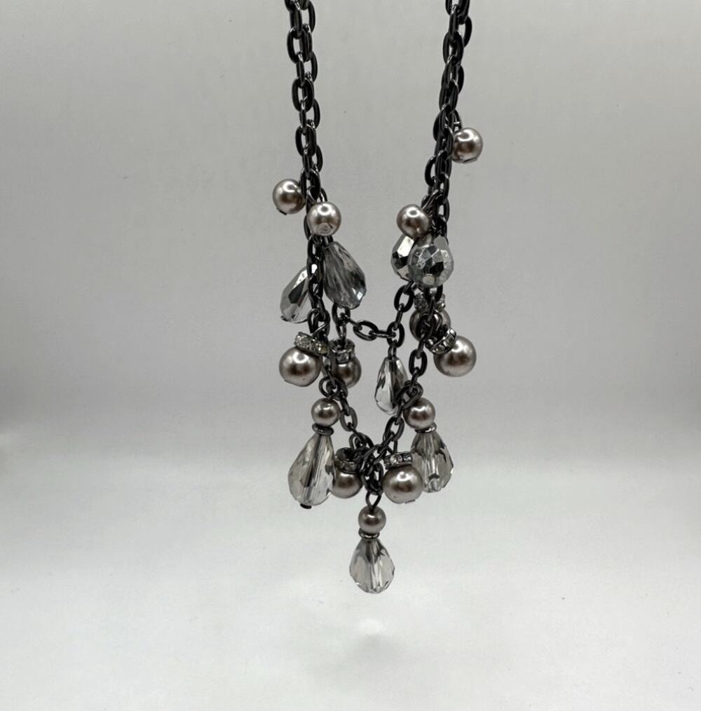 Simply  Vera Wang necklace Gunmetal Grey Black Beaded Multi Layer retro